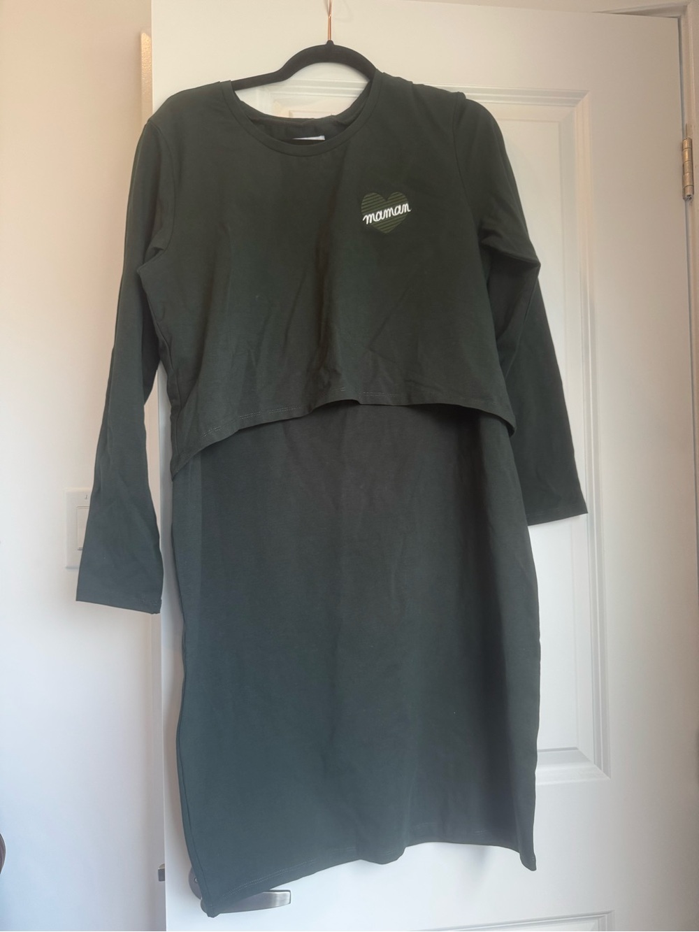 Long Sleeve Layered Dark Green Maternity Dress